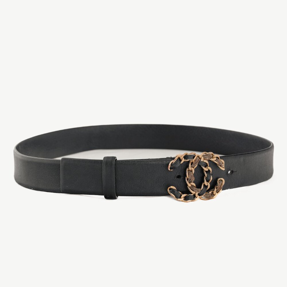 Chanel Black Leather CC Woven-Chain Belt